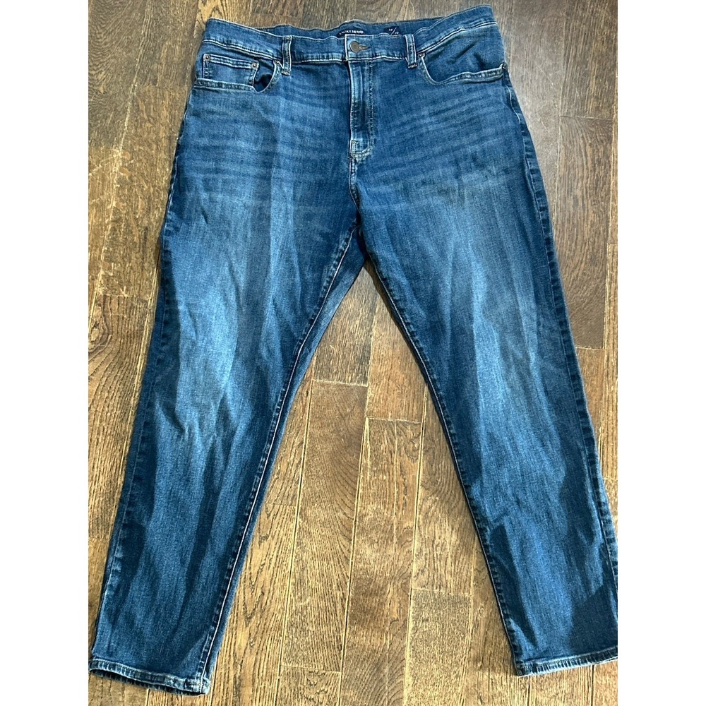 Lucky Brand 412 Athletic Slim Jeans Mens 38/30 Blue Performance Stretch Whiskers